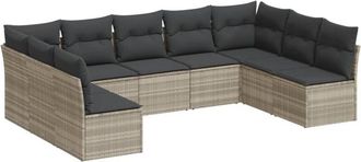 vidaXL Vidaxl - Set Muebles Jard&iacute;n 9 Pzas Y Cojines Rat&aacute;n Sint&eacute;tico Gris Claro