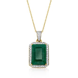 Ross-Simons Emerald and. Diamond Pendant Necklace in 14kt Yellow Gold
