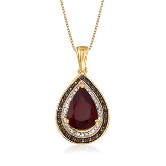 Ross-Simons Garnet and. Red and White Diamond Pendant Necklace in 18kt Gold Over Sterling