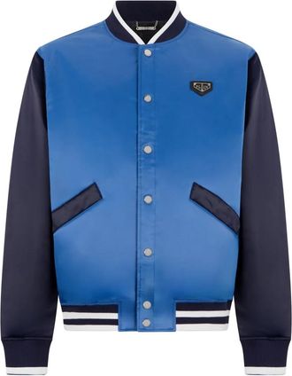 Philipp Plein Satin College Bomber Plein Logo - Heren - Bomber jackets - Blauw - M - Polyester - Jassen