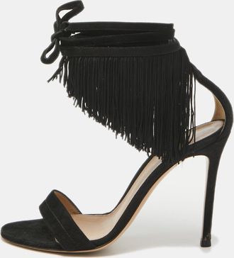 Gianvito Rossi Black Suede Olivia Ankle Strap Sandals