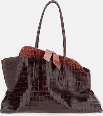 The Attico Asymmetrical Trapezoid Shoulder Bag in Two-Tone Crocodile-Effect Leather