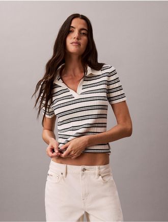 Calvin Klein Jeans Calvin Klein Womens Stripe Rib Slim Polo Shirt - Multi - XL