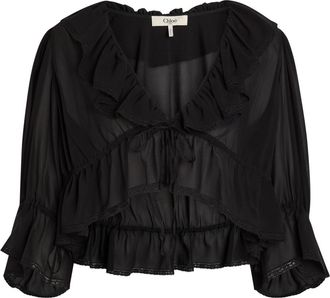 Chlo&eacute; Ruffled Cropped Silk-chiffon top - Black - 40 (UK12 / M)