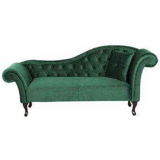 Beliani Beliani - Chaise Longue Tapizado En Terciopelo Verde Oscuro Acolchado Capiton&eacute; Versi&oacute;n Derecha Con Coj&iacute;n Lattes