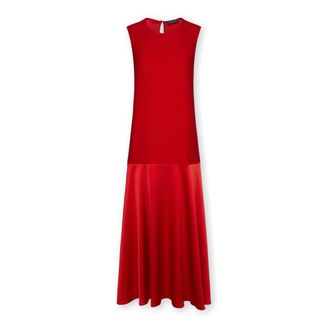 Elena Miro Lange zwierkenjurk in cady en envers satijn - Dames - Feestkleedjes - Rood - 3XL - Satijn - Kleedjes