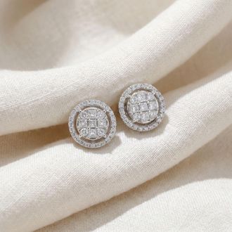 Pompeii3 5/8 cttw Princess Cut Diamond Halo Screw Back Studs 10K White Gold 9.5MM