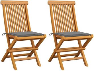 vidaXL Vidaxl - Sillas De Jard&iacute;n 2 Uds Con Cojines Gris Madera De Teca