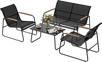 Woltu Woltu Conjunto De Muebles De Exterior De 4 Piezas, Mesa De Centro Para Patio, Conjunto De Conversaci&oacute;n, Sillas De Jard&iacute;n Para Porche, Balc&oacute;n, Jard&iacute;n Y