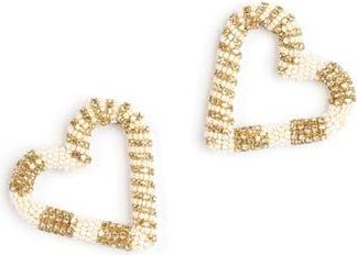 Deepa Gurnani Preeti Beaded Heart Hoop Earrings in Ivory at Nordstrom Rack