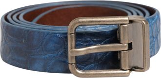 Dolce & Gabbana Navy Blue Leather Gold Tone Metal Buckle Mens Belt