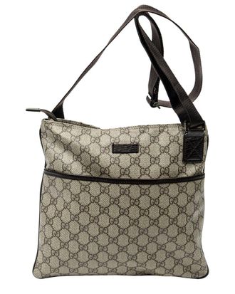 Gucci Beige & Brown Supreme Coated Canvas Square Flat Crossbody (Authentic Pre-Loved)