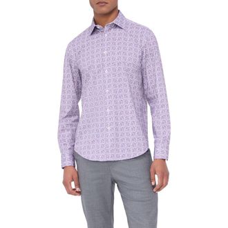 Bugatchi James OoohCotton Geo Print Button-Up Shirt in Plum at Nordstrom, Size Xxx-Large