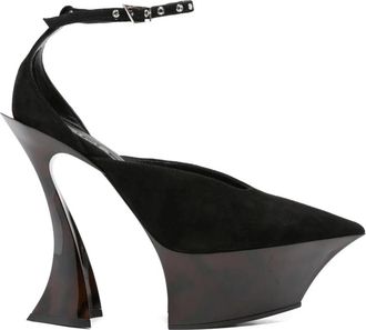MUGLER Zwarte Su&egrave;de Gebeeldhouwde Hak Enkelband - Dames - Pumps - Zwart - 40 EU - Su&egrave;de - Schoenen