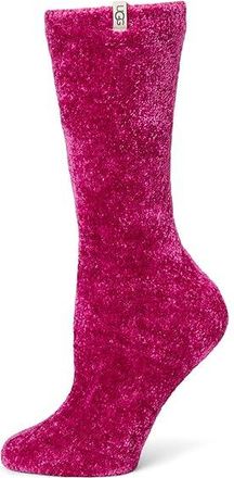 UGG Leda Cozy Sock Womens Crew Cut Socks Shoes Chroma Pink, Spandex/Polyester/Chenille