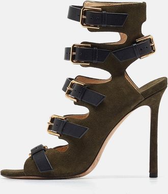 Jimmy Choo London Green Suede Buckle Strappy Sandals