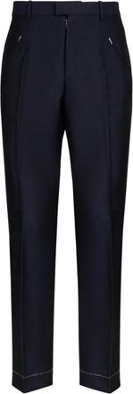Maison Margiela Slim-fit Trousers, male, Blue, M, Blue Mohair Trousers with Side Band