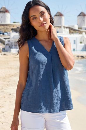 Roman Textured Pleat Front Vest Top