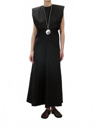 Alysi Long Crewneck Poplin Dress In Black