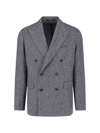 Tagliatore Double-Breasted Grey Virgin Wool Blazer with Classic Notch Lapel