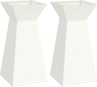 vidaXL Maceta Pilar 2 Pcs Blanco 35 X 35 X 73 Cm Acero Vidaxl