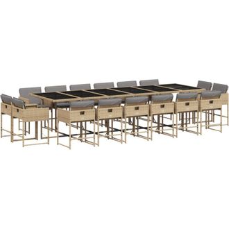 vidaXL Set Comedor De Jard&iacute;n 17 Pzas Con Cojines Rat&aacute;n Sint&eacute;tico Beige Vidaxl