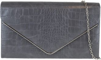 Girly HandBags Womens Croc Leather Look Clutch Bag Metallic Frame Medium Charcoal