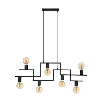Loops Hanging Ceiling Pendant Light Black Industrial 7x E27 Multi Lamp Table Feature