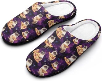 Generic Cute Kitten Cat Pizza Print Womens Slippers Warm House Slippers Indoor House Shoes with Anti-Skid Rubber Sole
