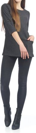 Papillon Rib Design Tab Sleeve Sweater With Pocket In Charcoal