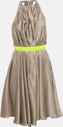 Versace Grey Silk Belted Halter Neck Mini Dress