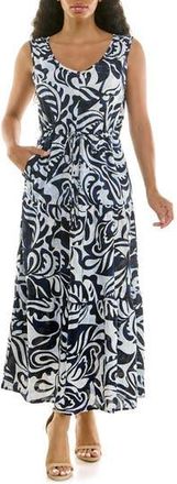 Nina Leonard Sleeveless Tiered Maxi Dress in Navy Multi at Nordstrom Rack, Size X-Large
