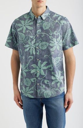 Reyn Spooner Tiare Pareau Floral Cotton Button-Down Shirt in Navy at Nordstrom, Size Xx-Large