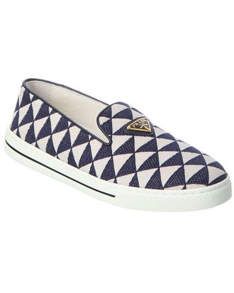 Prada Logo Jacquard & Leather Slip-On Sneaker
