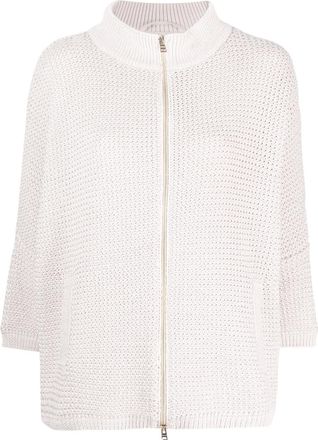 Herno high-neck knitted cardigan - women - Cotton/Viscose/Polyamide/Metallic Fibre/Polyamide/Spandex/Elastane - 42 - Pink