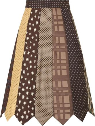 Moschino Patchwork Midi Rok - Dames - Midirokken - Bruin - XS - Polyester - Rokken