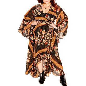 City Chic Falling Floral Long Sleeve Wrap Maxi Dress at Nordstrom, Size Xs