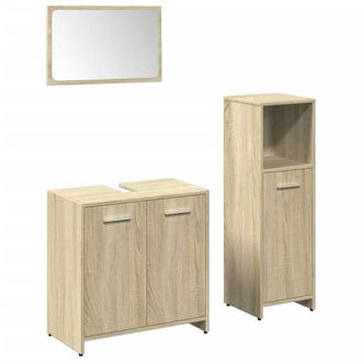 Berkfield Home 3 Piece Bathroom Furniture Set Sonoma Oak Engineered Wood in Light Tan