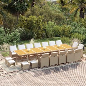 vidaXL Set Comedor De Jard&iacute;n 19 Pzas Con Cojines Rat&aacute;n Sint&eacute;tico Beige Vidaxl