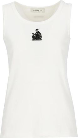 Lanvin Sleeveless Geborduurde Top - Dames - Tops zonder mouwen - Wit - L - Katoen - Tops