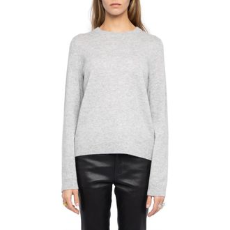 Zadig&Voltaire Cera Wool & Cashmere Sweater with Leather Elbow Patches in Light Grey at Nordstrom, Size X-Small