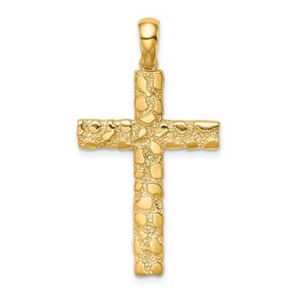 Diamond2Deal 14k Yellow Gold Nugget Cross Pendant