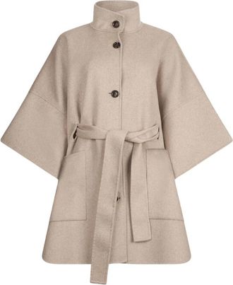 Liu Jo Zwarte hoge hals 3/4 mouw jas - Dames - Jas met riem - Beige - L - Wol - Jassen