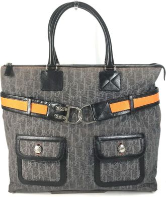 Dior Blue Orange Leather Canvas Handbag Shoulder Bag Tote Bag (Pre-Owned)