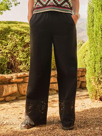 Fat Face FatFace Amberly Black Embroidered Wide Leg Trousers