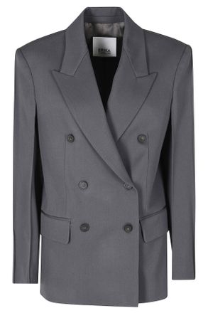 Erika Cavallini Semi Couture Gray Ambra Double-Breasted Structured Shoulders Wool Blazer