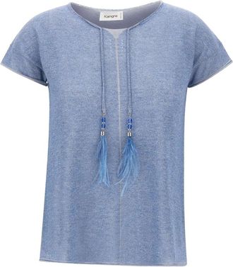 KANGRA Trui met korte mouwen en ronde hals - Dames - Blouses - Blauw - L - Katoen - Overhemden