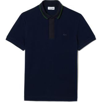 Lacoste Regular Fit Tipped Cotton Piqu&eacute; Polo in 166 Marine at Nordstrom, Size 3