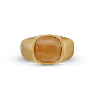LuvMyJewelry Yellow Lace Agate Sterling Silver Men Signet Ring in 14Kt Gold Vermeil On Sterling at Nordstrom, Size 9.5