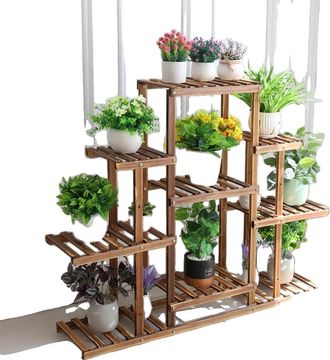 OEM Soporte Para Plantas De 9 Niveles, Madera Carbonizada, Capacidad De Carga De 90 Kg, Dimensiones 115 X 25 X 96,5 Cm, F&aacute;cil Montaje